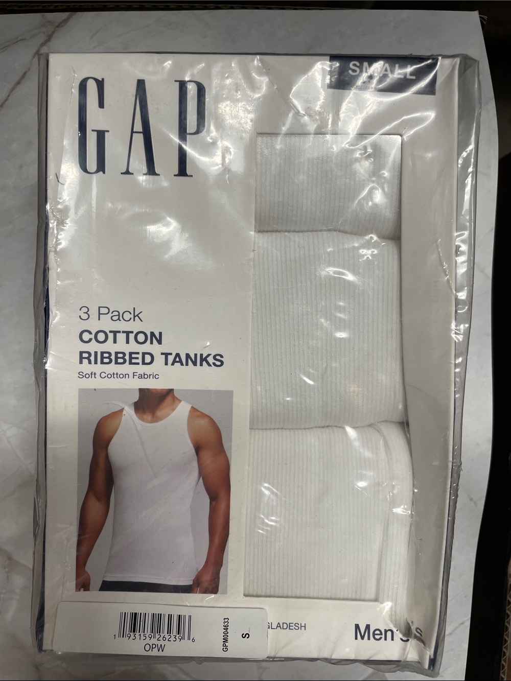 GAP Men White Cotton Ribbed Tank Tops - 3 Pack